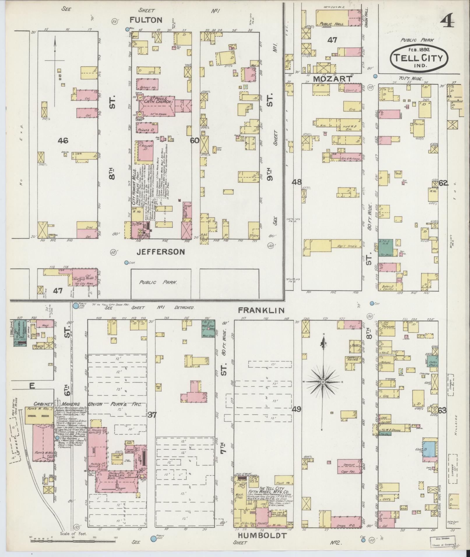 Sanborn Fire Insurance Map from Tell City, Perry County, Indiana (1892), Sheet #0004 - Complete Map Set gallery image, historic Sanborn map, vintage wall art, Indiana Indiana