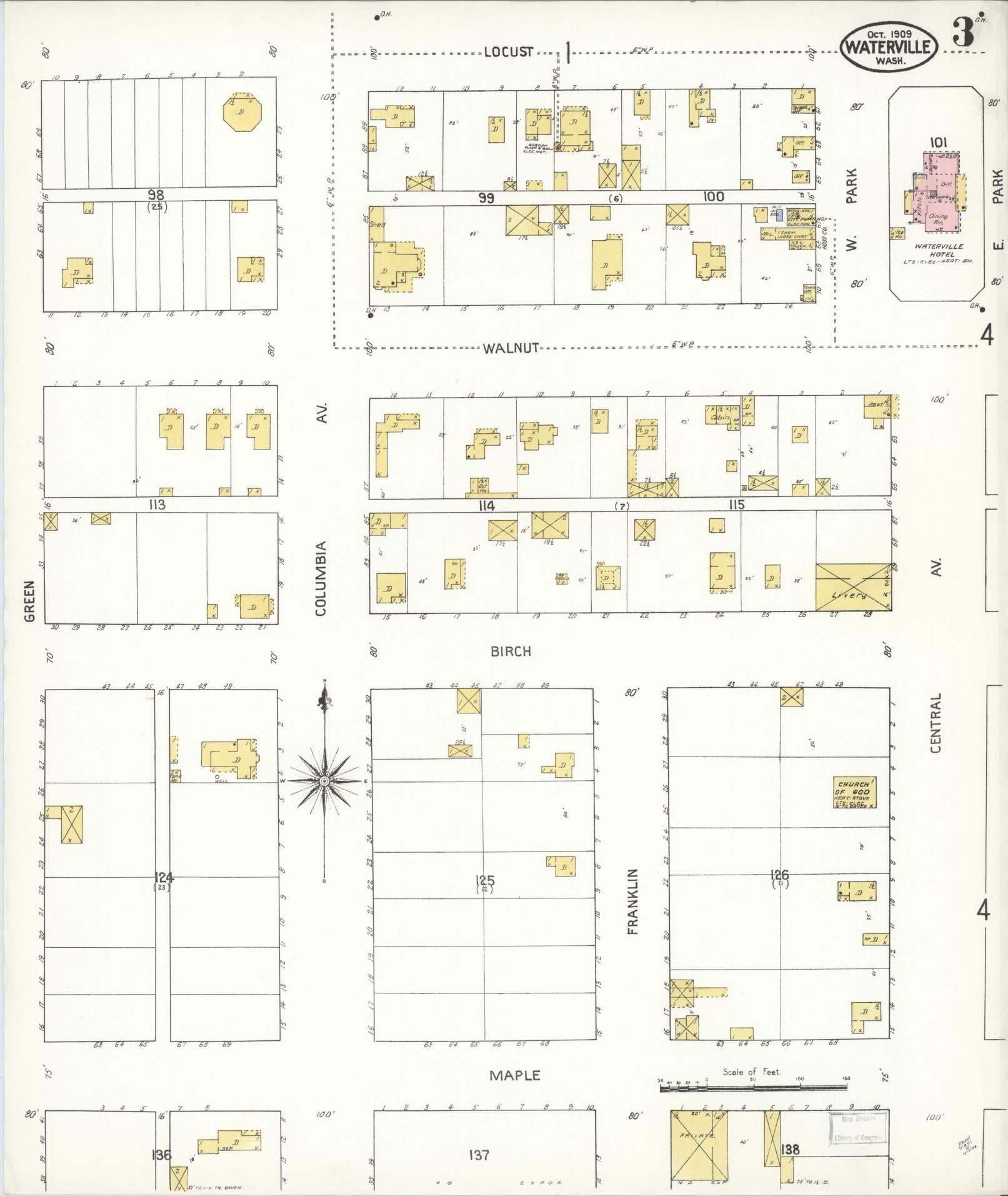 Sanborn Fire Insurance Map from Waterville, Douglas County, Washington (1909), Sheet #0003 - Complete Map Set gallery image, historic Sanborn map, vintage wall art, Washington Washington