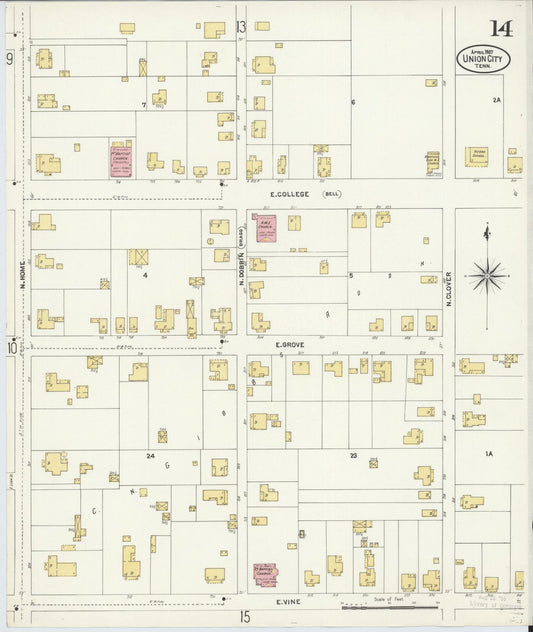 Sanborn Fire Insurance Map from Union City, Obion County, Tennessee (1907), Sheet #0014 - Historic Sanborn Fire Insurance Map Print, vintage old map wall art, antique decor, genealogy gift, Tennessee Tennessee map