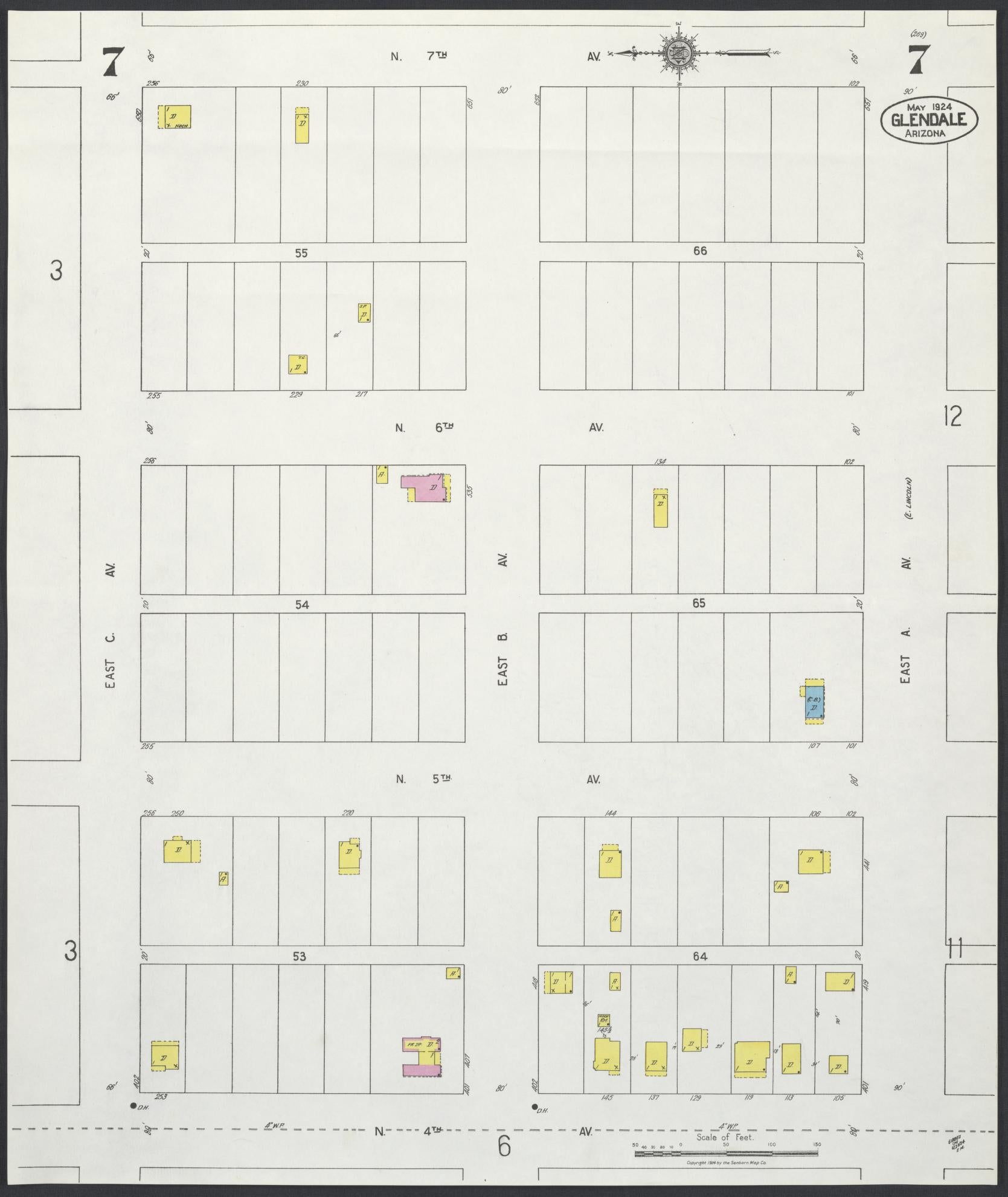 Sanborn Fire Insurance Map from Glendale, Maricopa County, Arizona (1924), Sheet #0007 - Complete Map Set gallery image, historic Sanborn map, vintage wall art, Arizona Arizona