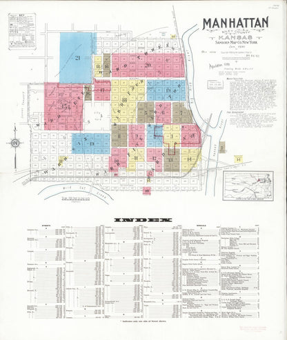 Sanborn Fire Insurance Map from Manhattan, Riley County, Kansas (1930), Sheet #0001 - Complete Map Set gallery image, historic Sanborn map, vintage wall art, Kansas Kansas