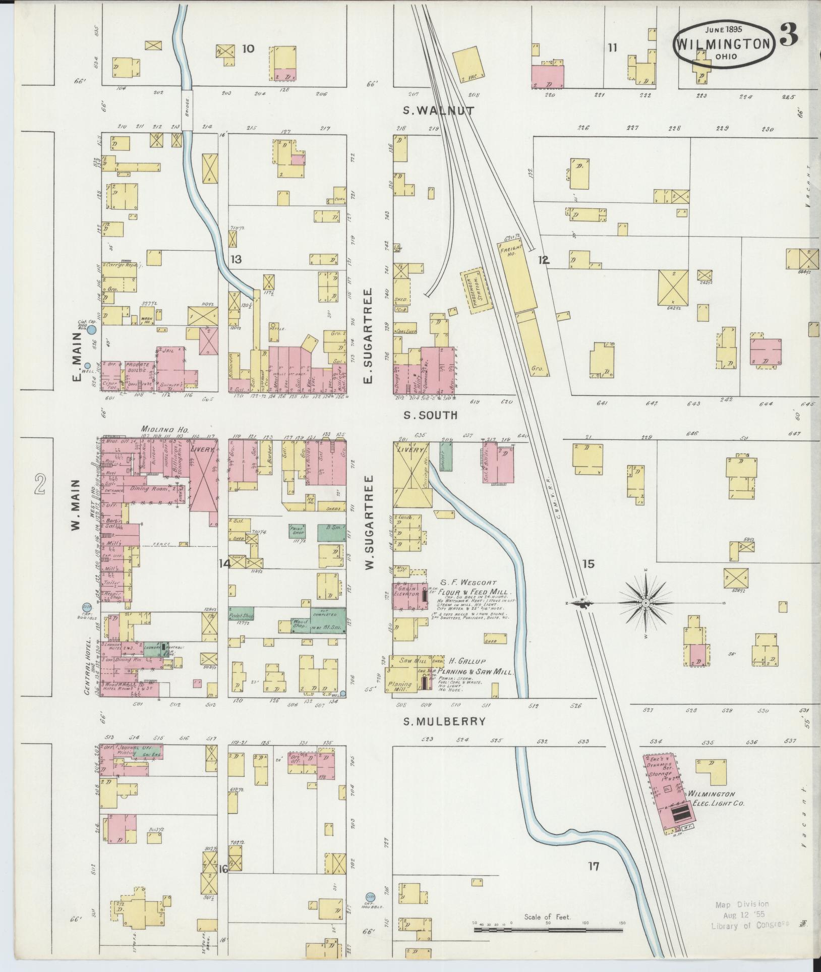 Sanborn Fire Insurance Map from Wilmington, Clinton County, Ohio (1895), Sheet #0003 - Complete Map Set gallery image, historic Sanborn map, vintage wall art, Ohio Ohio