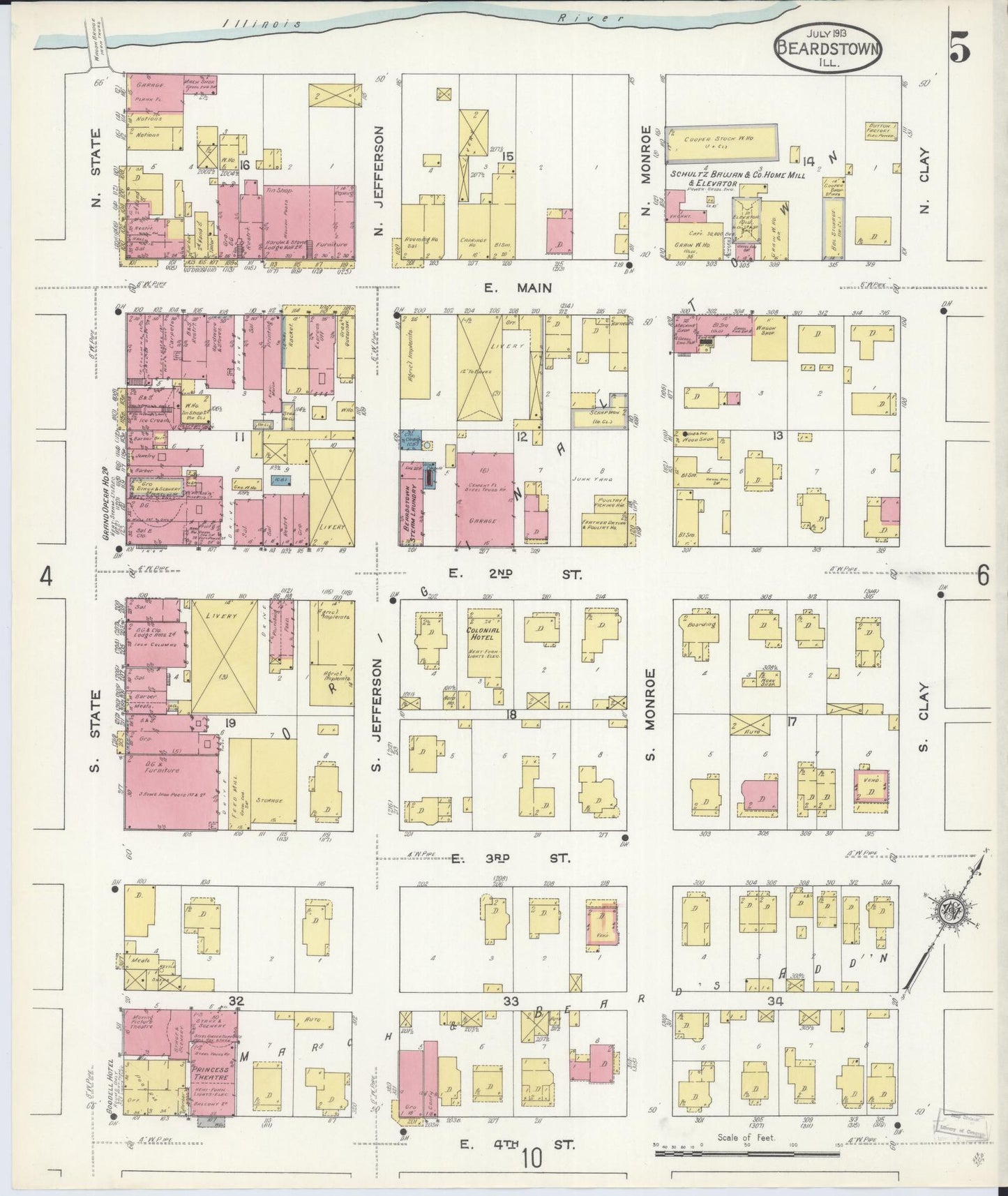 Sanborn Fire Insurance Map from Beardstown, Cass County, Illinois (1913), Sheet #0005 - Historic Sanborn Fire Insurance Map Print, vintage old map wall art, antique decor, genealogy gift, Illinois Illinois map