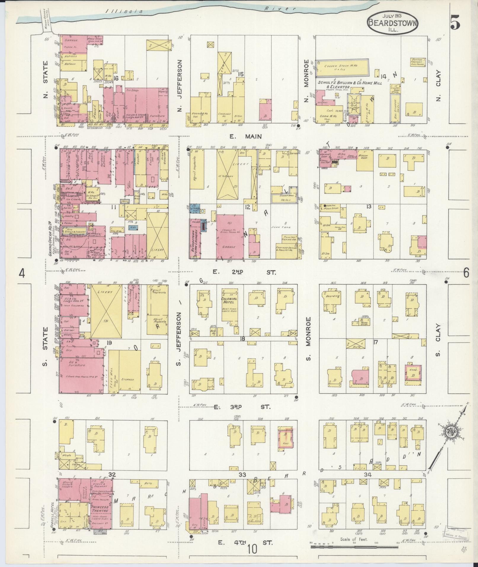 Sanborn Fire Insurance Map from Beardstown, Cass County, Illinois (1913), Sheet #0005 - Historic Sanborn Fire Insurance Map Print, vintage old map wall art, antique decor, genealogy gift, Illinois Illinois map