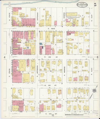 Sanborn Fire Insurance Map from Beardstown, Cass County, Illinois (1913), Sheet #0005 - Historic Sanborn Fire Insurance Map Print, vintage old map wall art, antique decor, genealogy gift, Illinois Illinois map