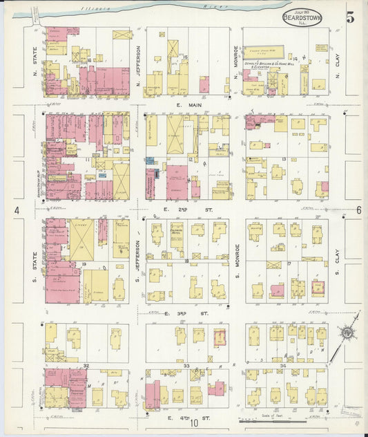 Sanborn Fire Insurance Map from Beardstown, Cass County, Illinois (1913), Sheet #0005 - Historic Sanborn Fire Insurance Map Print, vintage old map wall art, antique decor, genealogy gift, Illinois Illinois map