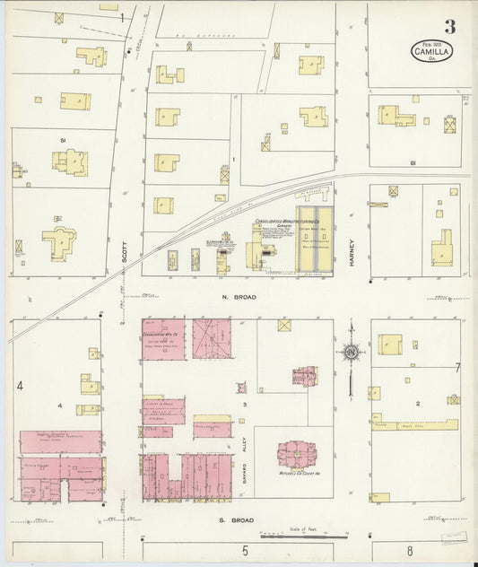 Sanborn Fire Insurance Map from Camilla, Mitchell County, Georgia (1913), Sheet #0003 - Historic Sanborn Fire Insurance Map Print, vintage old map wall art, antique decor, genealogy gift, Georgia Georgia map