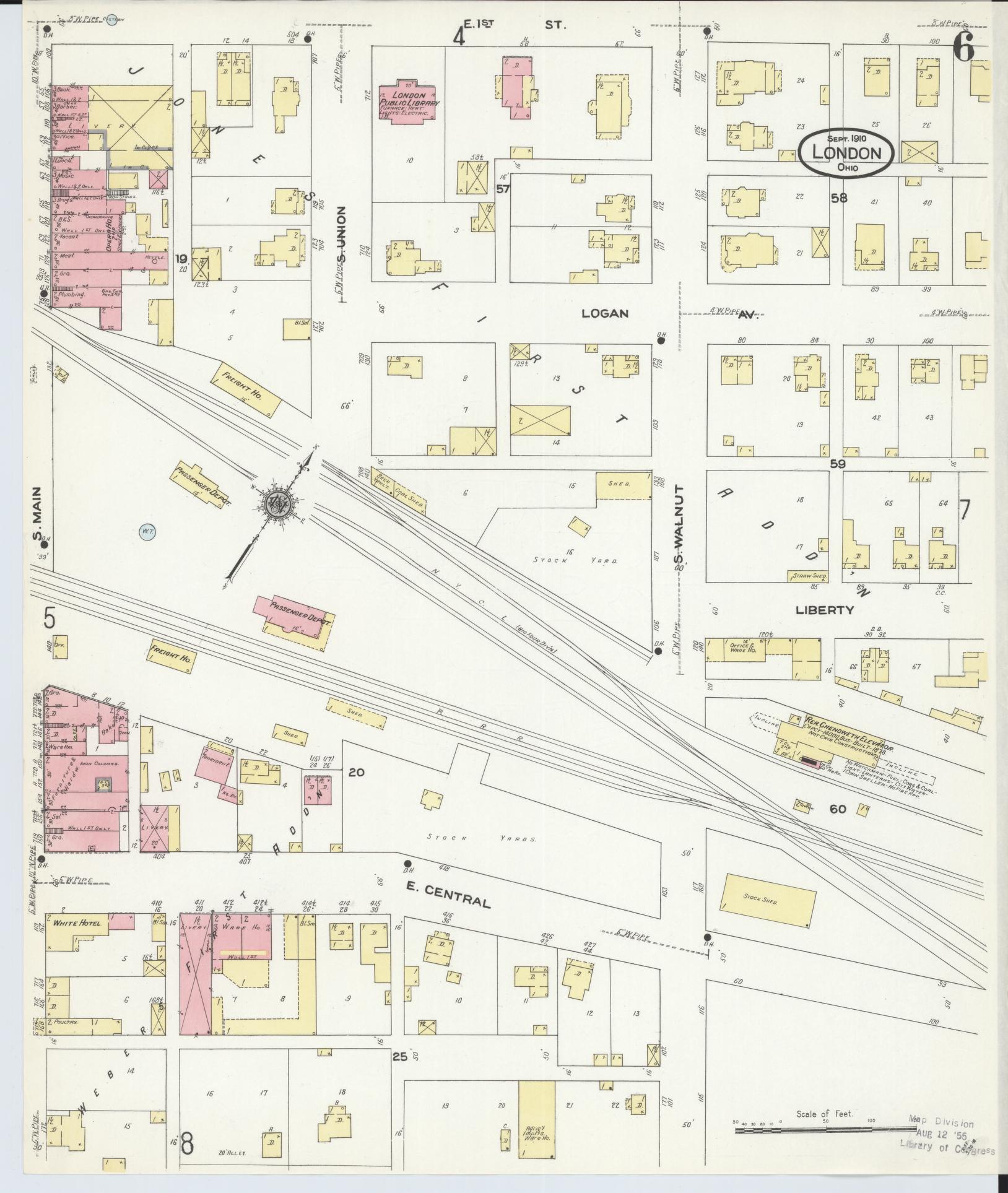 Sanborn Fire Insurance Map from London, Madison County, Ohio (1910), Sheet #0006 - Complete Map Set gallery image, historic Sanborn map, vintage wall art, Ohio Ohio