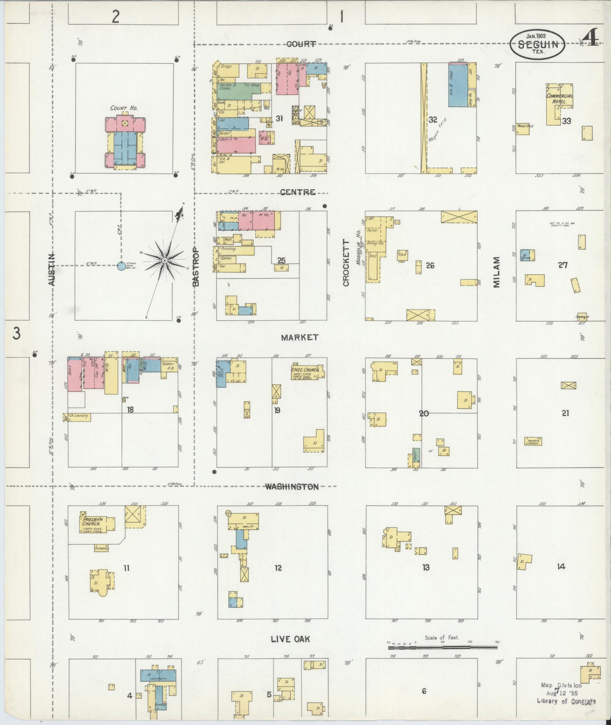 Sanborn Fire Insurance Map from Seguin, Guadalupe County, Texas (1902), Sheet #0004 - Complete Map Set gallery image, historic Sanborn map, vintage wall art, Texas Texas