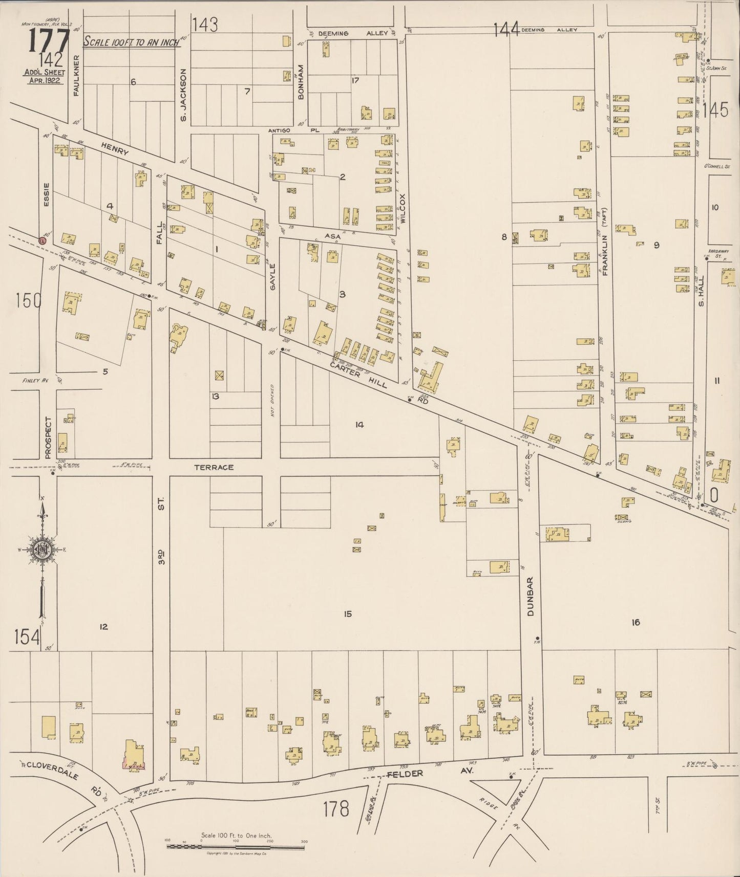 Sanborn Fire Insurance Map from Montgomery, Montgomery County, Alabama (1922), Sheet #0177 - Complete Map Set gallery image, historic Sanborn map, vintage wall art, Alabama Alabama