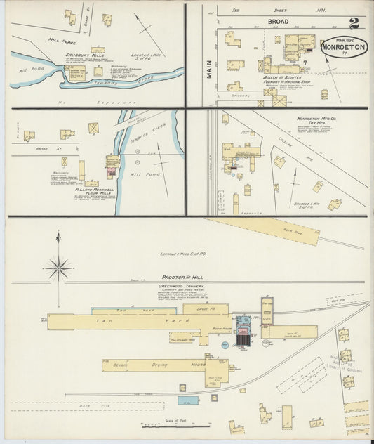 Sanborn Fire Insurance Map from Monroeton, Bradford County, Pennsylvania (1892), Sheet #0002 - Historic Sanborn Fire Insurance Map Print, vintage old map wall art, antique decor, genealogy gift, Pennsylvania Pennsylvania map