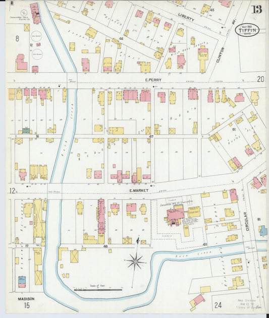 Sanborn Fire Insurance Map from Tiffin, Seneca County, Ohio (1901), Sheet #0013 - Historic Sanborn Fire Insurance Map Print, vintage old map wall art, antique decor, genealogy gift, Ohio Ohio map
