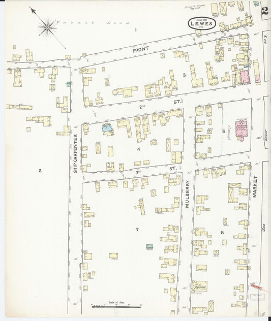 Sanborn Fire Insurance Map from Lewes, Sussex County, Delaware (1891), Sheet #0002 - Historic Sanborn Fire Insurance Map Print, vintage old map wall art, antique decor, genealogy gift, Delaware Delaware map