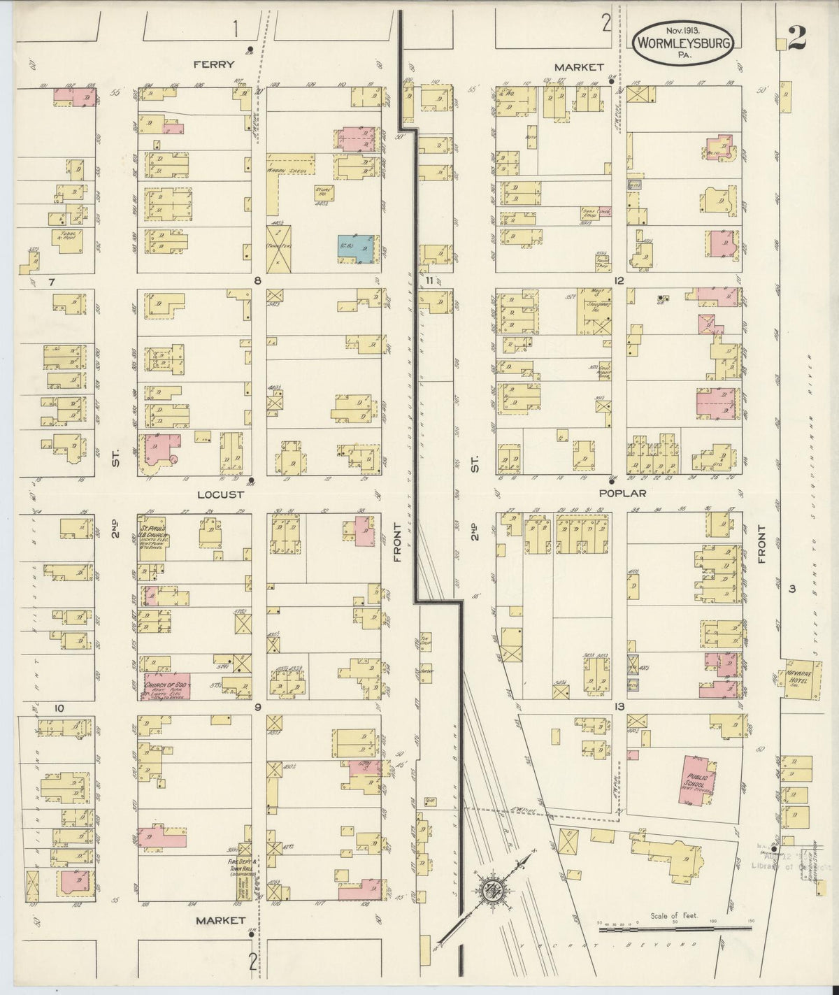 Sanborn Fire Insurance Map from Wormleysburg, Cumberland County, Pennsylvania (1913), Sheet #0002 - Historic Sanborn Fire Insurance Map Print, vintage old map wall art, antique decor, genealogy gift, Pennsylvania Pennsylvania map