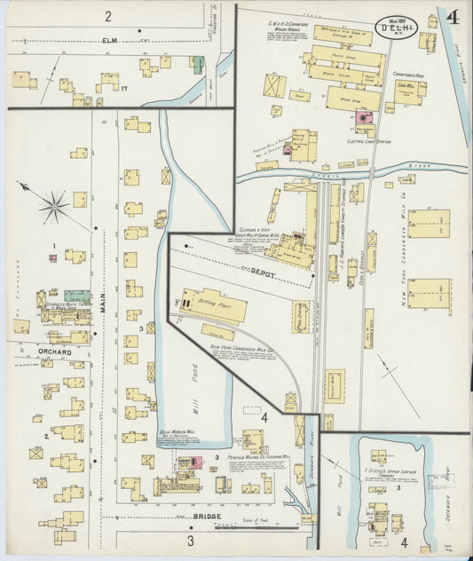 Sanborn Fire Insurance Map from Delhi, Delaware County, New York (1897), Sheet #0004 - Historic Sanborn Fire Insurance Map Print, vintage old map wall art, antique decor, genealogy gift, New York New York map