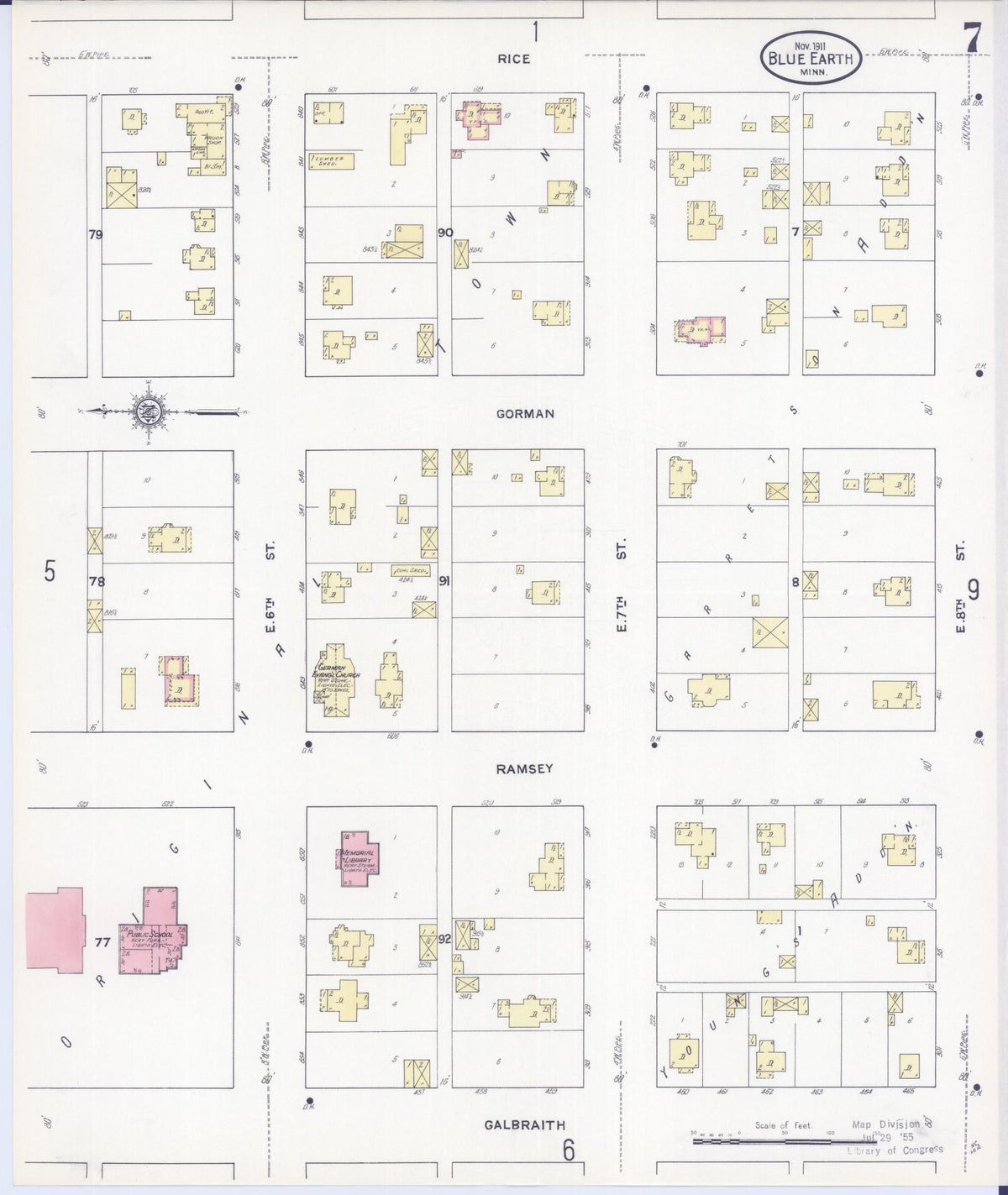 Sanborn Fire Insurance Map from Blue Earth, Faribault County, Minnesota (1911), Sheet #0007 - Complete Map Set gallery image, historic Sanborn map, vintage wall art, Minnesota Minnesota