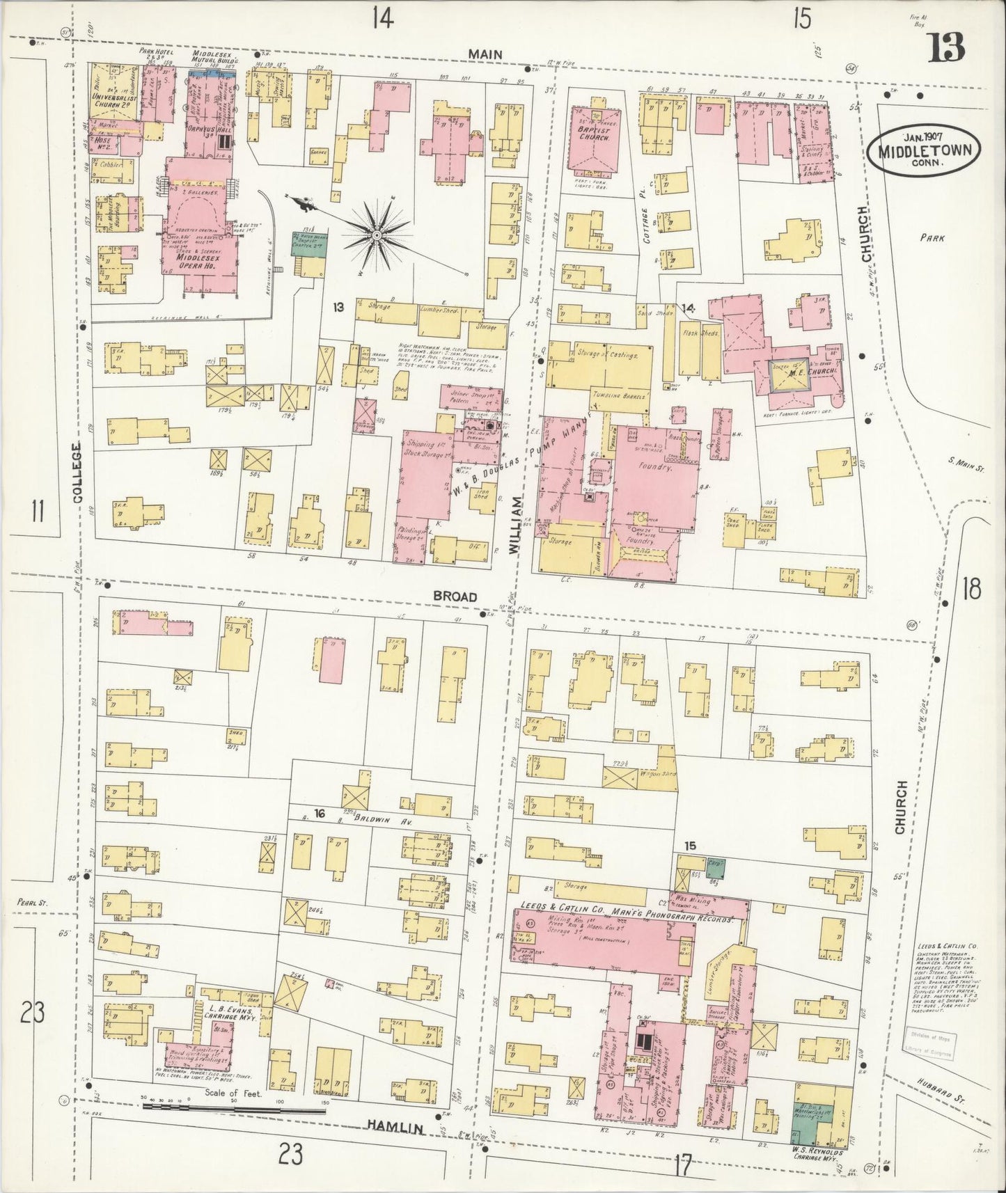 Sanborn Fire Insurance Map from Middletown, Middlesex County, Connecticut (1907), Sheet #0013 - Historic Sanborn Fire Insurance Map Print, vintage old map wall art, antique decor, genealogy gift, Connecticut Connecticut map