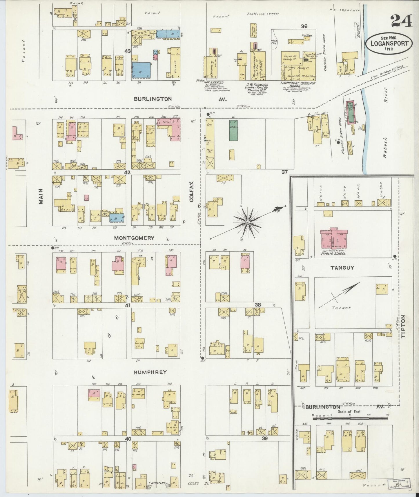Sanborn Fire Insurance Map from Logansport, Cass County, Indiana (1906), Sheet #0024 - Historic Sanborn Fire Insurance Map Print, vintage old map wall art, antique decor, genealogy gift, Indiana Indiana map