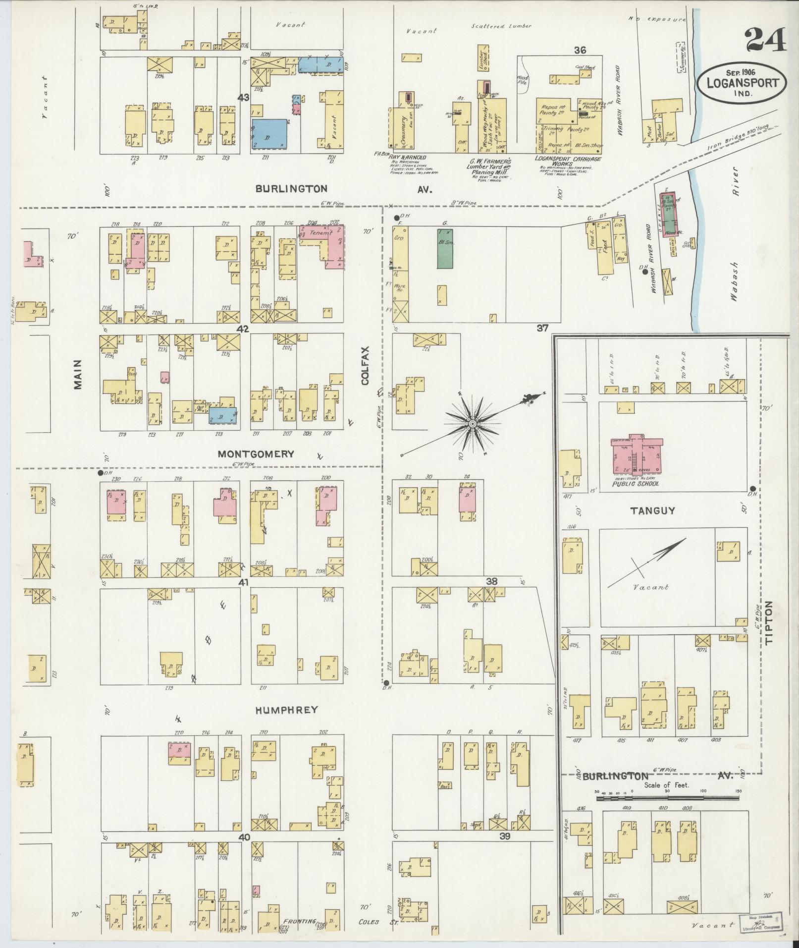 Sanborn Fire Insurance Map from Logansport, Cass County, Indiana (1906), Sheet #0024 - Historic Sanborn Fire Insurance Map Print, vintage old map wall art, antique decor, genealogy gift, Indiana Indiana map