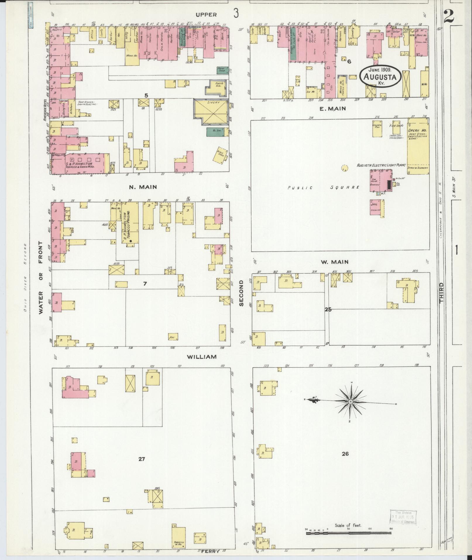 Sanborn Fire Insurance Map from Augusta, Bracken County, Kentucky (1909), Sheet #0002 - Complete Map Set gallery image, historic Sanborn map, vintage wall art, Kentucky Kentucky