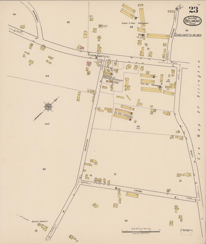 Sanborn Fire Insurance Map from Belmont, Middlesex County, Massachusetts (1922), Sheet #0023 - Historic Sanborn Fire Insurance Map Print, vintage old map wall art, antique decor, genealogy gift, Massachusetts Massachusetts map
