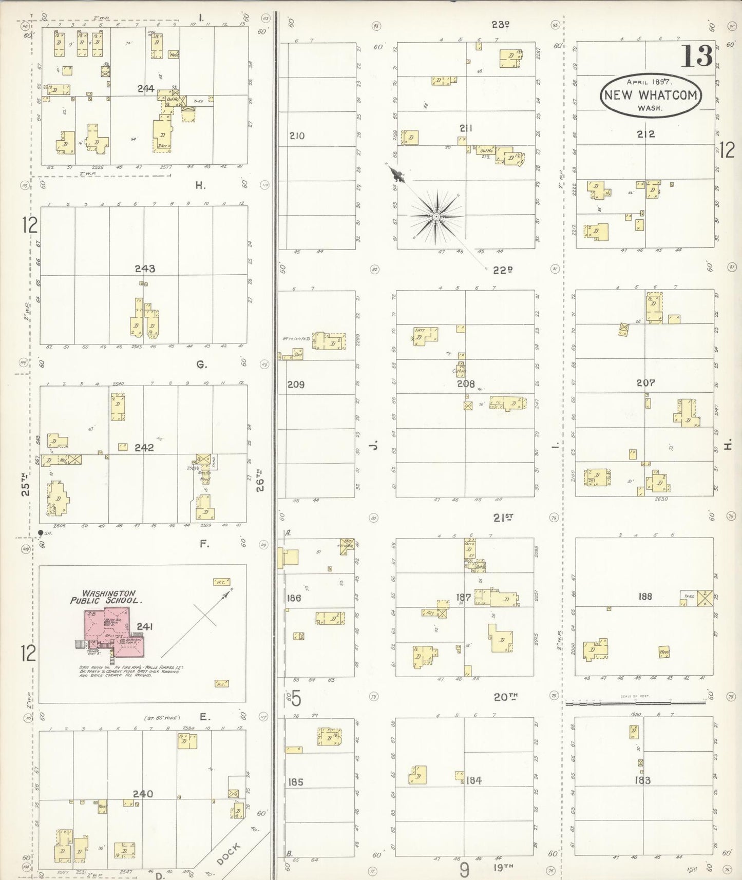 Sanborn Fire Insurance Map from New Whatcom, Whatcom County, Washington (1897), Sheet #0013 - Complete Map Set gallery image, historic Sanborn map, vintage wall art, Washington Washington