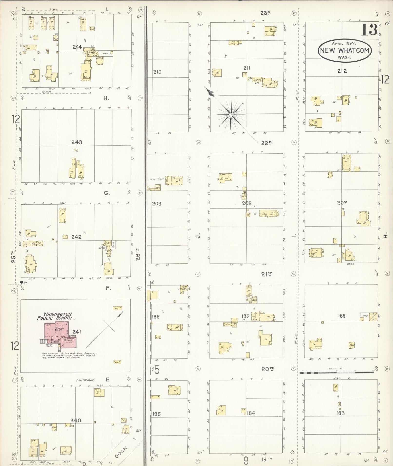 Sanborn Fire Insurance Map from New Whatcom, Whatcom County, Washington (1897), Sheet #0013 - Complete Map Set gallery image, historic Sanborn map, vintage wall art, Washington Washington