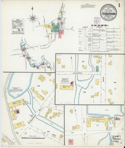 Sanborn Fire Insurance Map from Ashburnham, Worcester County, Massachusetts (1904), Sheet #0001 - Historic Sanborn Fire Insurance Map Print, vintage old map wall art, antique decor, genealogy gift, Massachusetts Massachusetts map