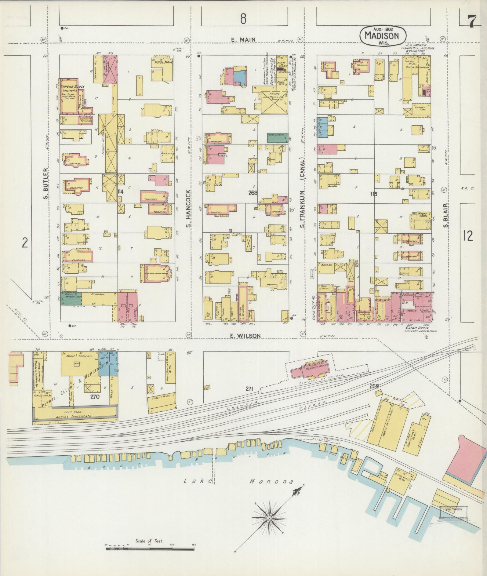 Sanborn Fire Insurance Map from Madison, Dane County, Wisconsin (1902), Sheet #0007 - Historic Sanborn Fire Insurance Map Print, vintage old map wall art, antique decor, genealogy gift, Wisconsin Wisconsin map