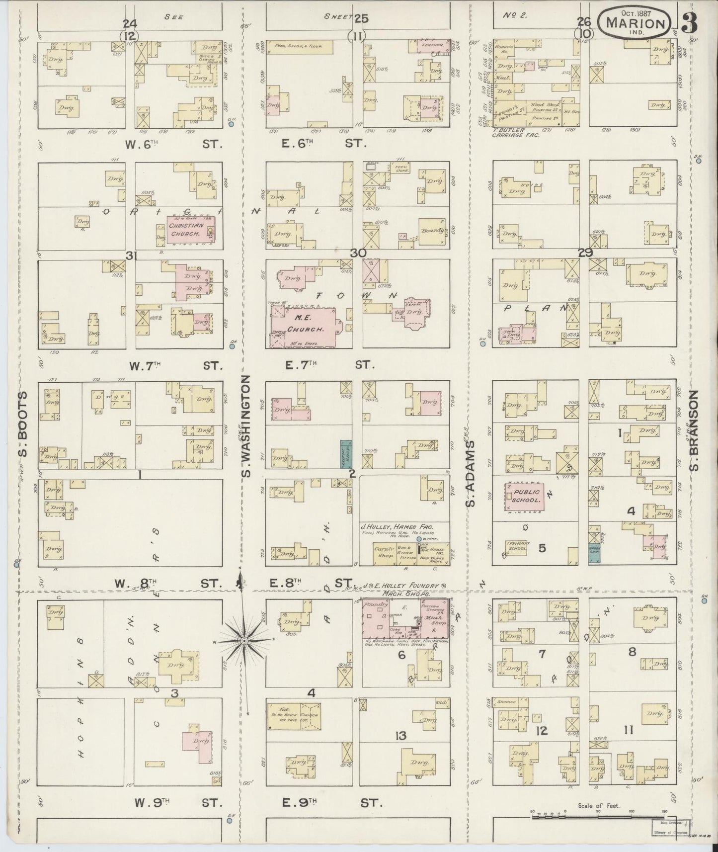 Sanborn Fire Insurance Map from Marion, Grant County, Indiana (1887), Sheet #0003 - Complete Map Set gallery image, historic Sanborn map, vintage wall art, Indiana Indiana