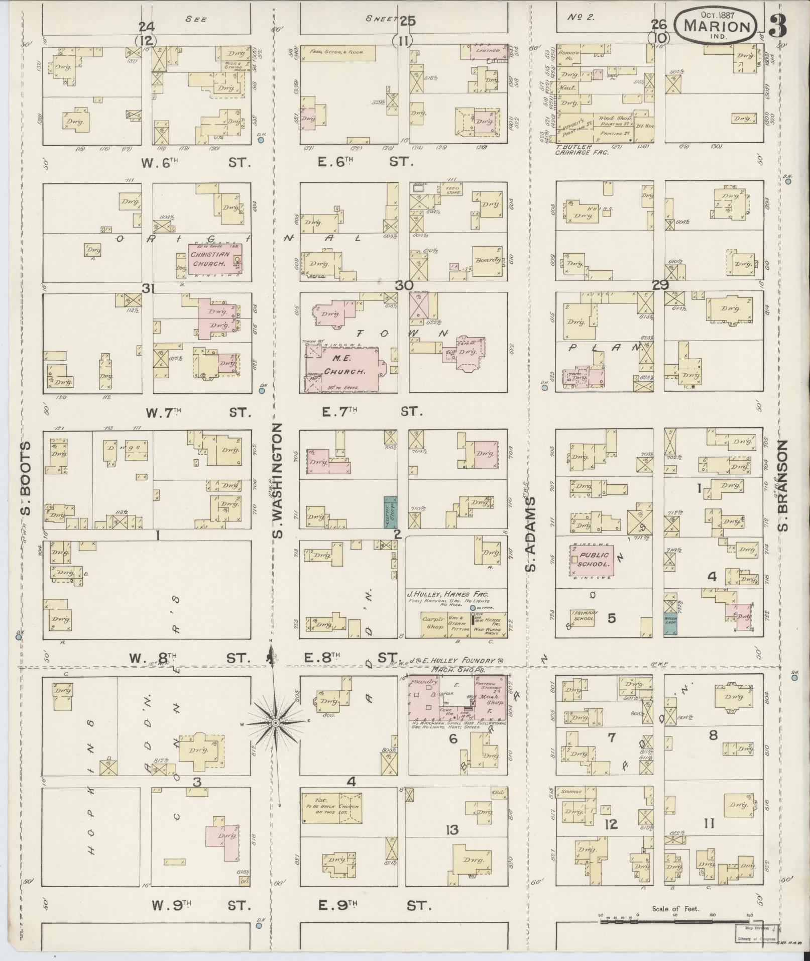 Sanborn Fire Insurance Map from Marion, Grant County, Indiana (1887), Sheet #0003 - Complete Map Set gallery image, historic Sanborn map, vintage wall art, Indiana Indiana