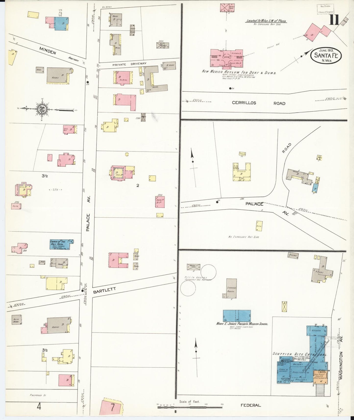 Sanborn Fire Insurance Map from Santa Fe, Santa Fe County, New Mexico (1913), Sheet #0011 - Complete Map Set gallery image, historic Sanborn map, vintage wall art, New Mexico New Mexico