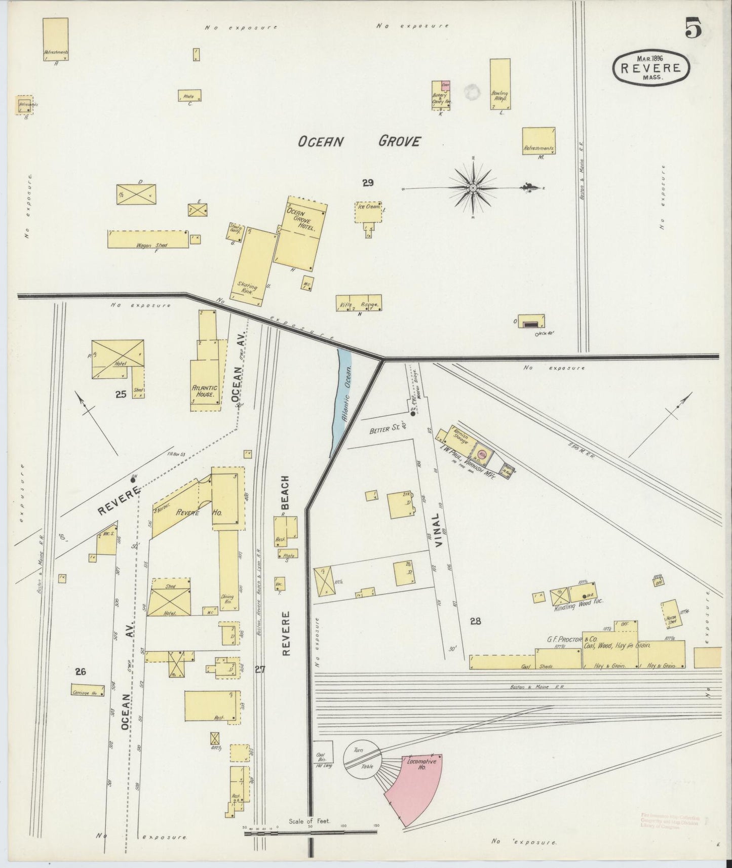 Sanborn Fire Insurance Map from Revere, Suffolk County, Massachusetts (1896), Sheet #0005 - Historic Sanborn Fire Insurance Map Print, vintage old map wall art, antique decor, genealogy gift, Massachusetts Massachusetts map