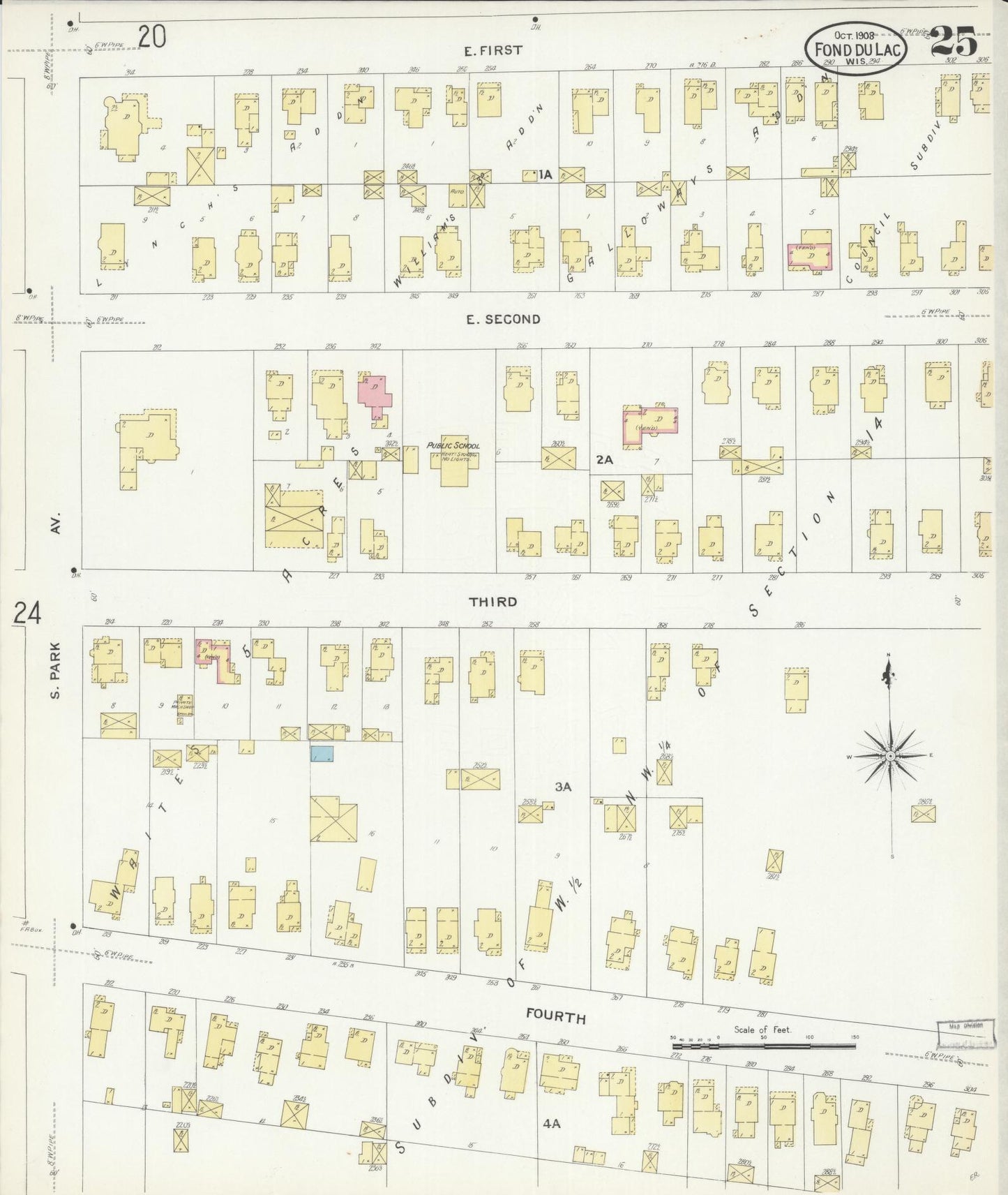 Sanborn Fire Insurance Map from Fond du Lac, Fond du Lac County, Wisconsin (1908), Sheet #0025 - Complete Map Set gallery image, historic Sanborn map, vintage wall art, Wisconsin Wisconsin