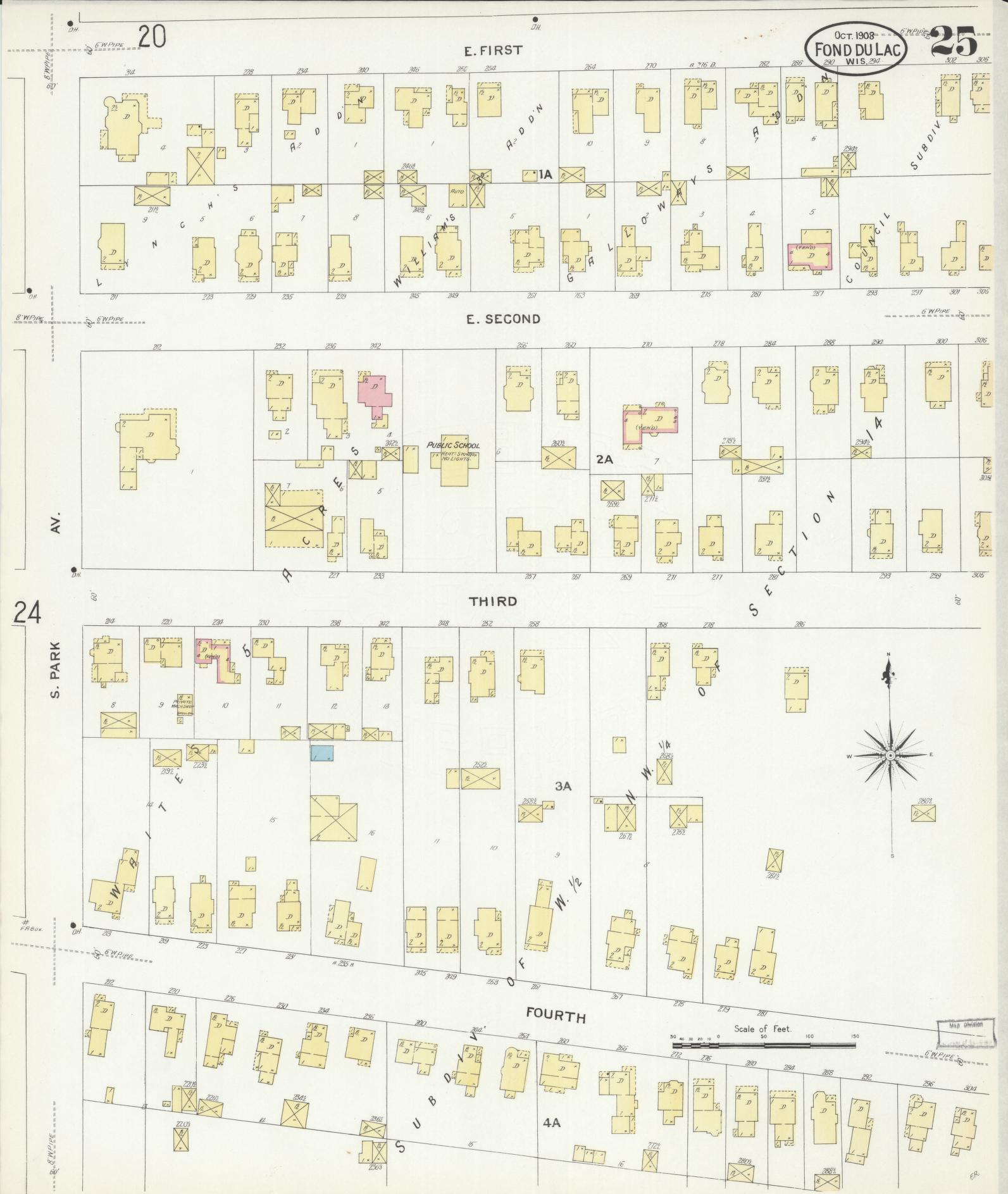 Sanborn Fire Insurance Map from Fond du Lac, Fond du Lac County, Wisconsin (1908), Sheet #0025 - Complete Map Set gallery image, historic Sanborn map, vintage wall art, Wisconsin Wisconsin