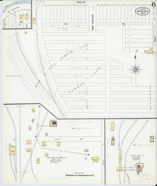 Sanborn Fire Insurance Map from Virginia, Saint Louis County, Minnesota (1900), Sheet #0006 - Historic Sanborn Fire Insurance Map Print, vintage old map wall art, antique decor, genealogy gift, Minnesota Minnesota map