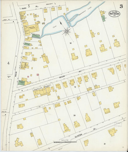 Sanborn Fire Insurance Map from Bay Shore, Suffolk County, New York (1902), Sheet #0003 - Historic Sanborn Fire Insurance Map Print, vintage old map wall art, antique decor, genealogy gift, New York New York map