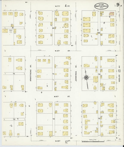 Sanborn Fire Insurance Map from Bartlesville, Washington County, Oklahoma (1909), Sheet #0009 - Complete Map Set gallery image, historic Sanborn map, vintage wall art, Oklahoma Oklahoma