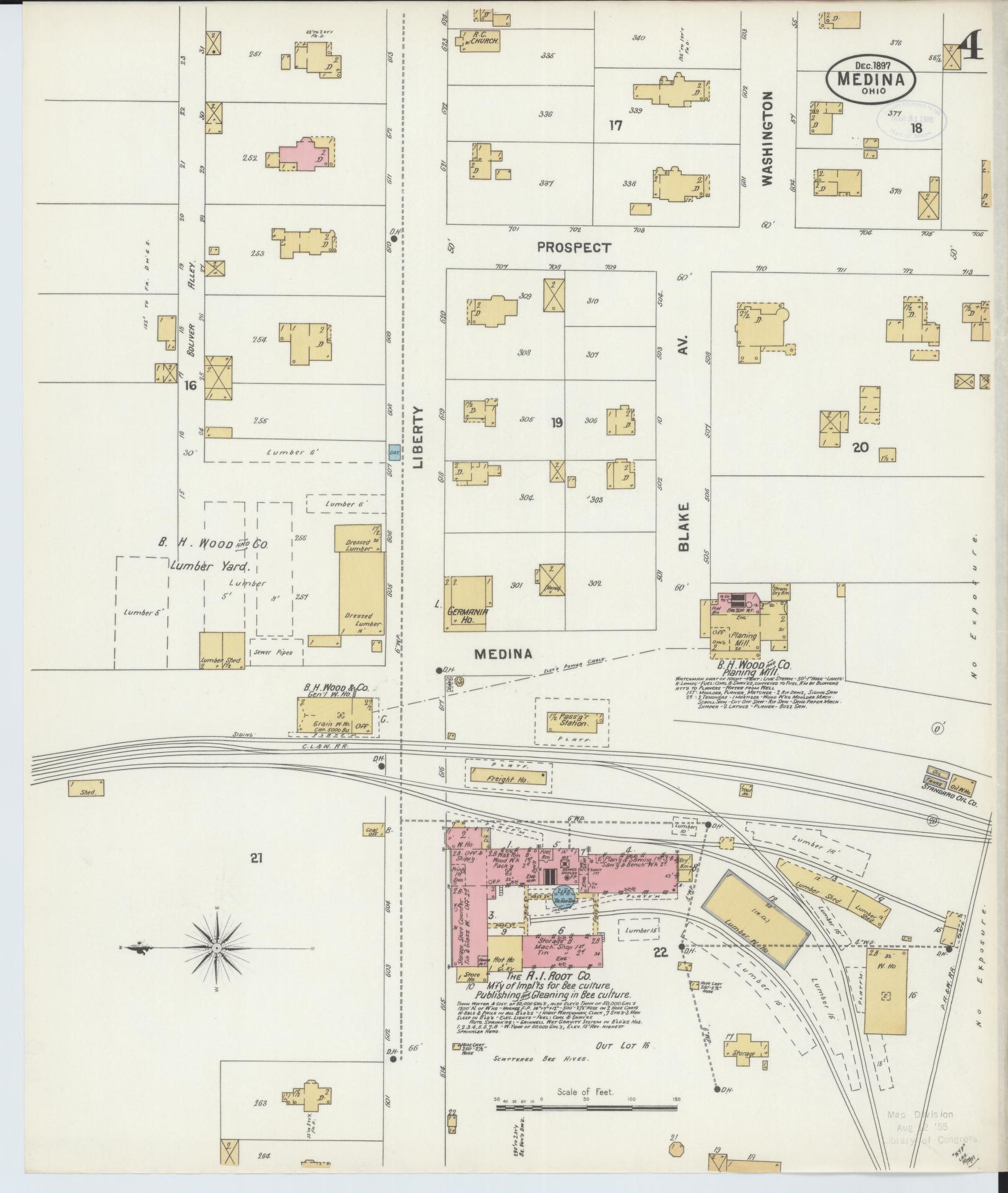 Sanborn Fire Insurance Map from Medina, Medina County, Ohio (1897), Sheet #0004 - Historic Sanborn Fire Insurance Map Print, vintage old map wall art, antique decor, genealogy gift, Ohio Ohio map