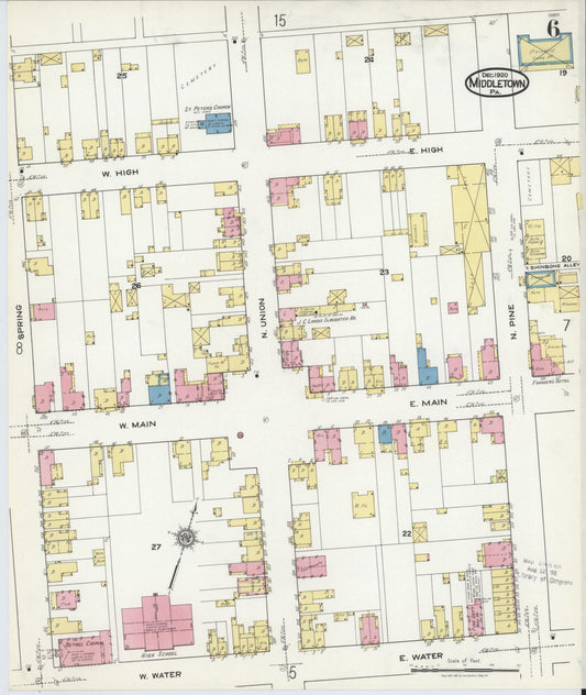 Sanborn Fire Insurance Map from Middletown, Dauphin County, Pennsylvania (1920), Sheet #0006 - Historic Sanborn Fire Insurance Map Print, vintage old map wall art, antique decor, genealogy gift, Pennsylvania Pennsylvania map