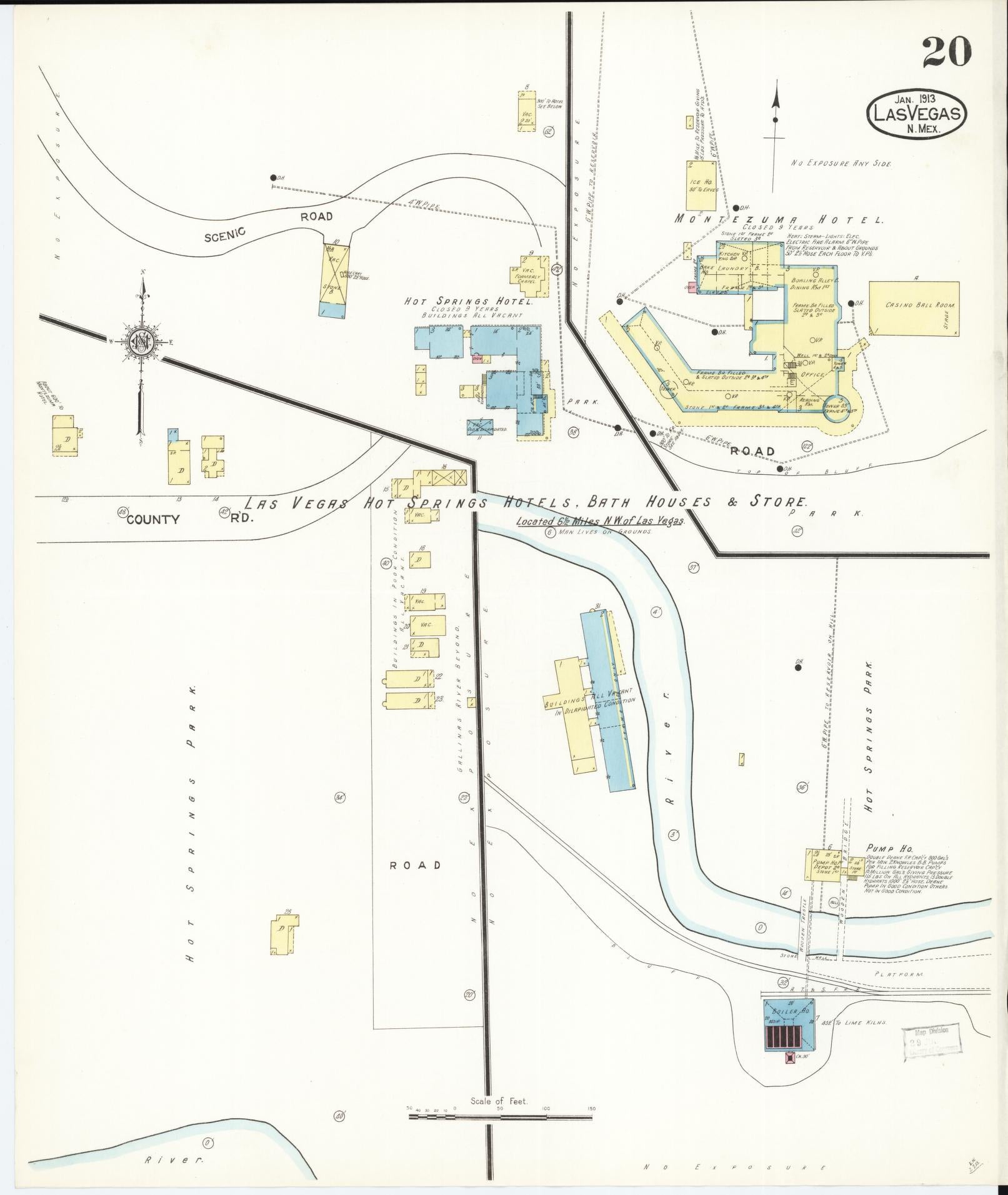 Sanborn Fire Insurance Map from Las Vegas, San Miguel County, New Mexico (1913), Sheet #0020 - Historic Sanborn Fire Insurance Map Print, vintage old map wall art, antique decor, genealogy gift, New Mexico New Mexico map