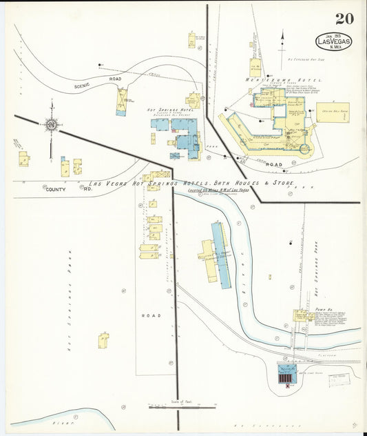 Sanborn Fire Insurance Map from Las Vegas, San Miguel County, New Mexico (1913), Sheet #0020 - Historic Sanborn Fire Insurance Map Print, vintage old map wall art, antique decor, genealogy gift, New Mexico New Mexico map