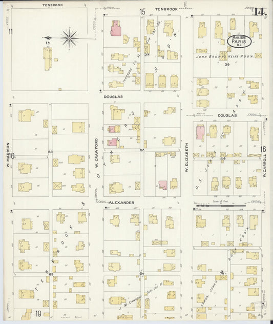 Sanborn Fire Insurance Map from Paris, Edgar County, Illinois (1908), Sheet #0014 - Historic Sanborn Fire Insurance Map Print, vintage old map wall art, antique decor, genealogy gift, Illinois Illinois map