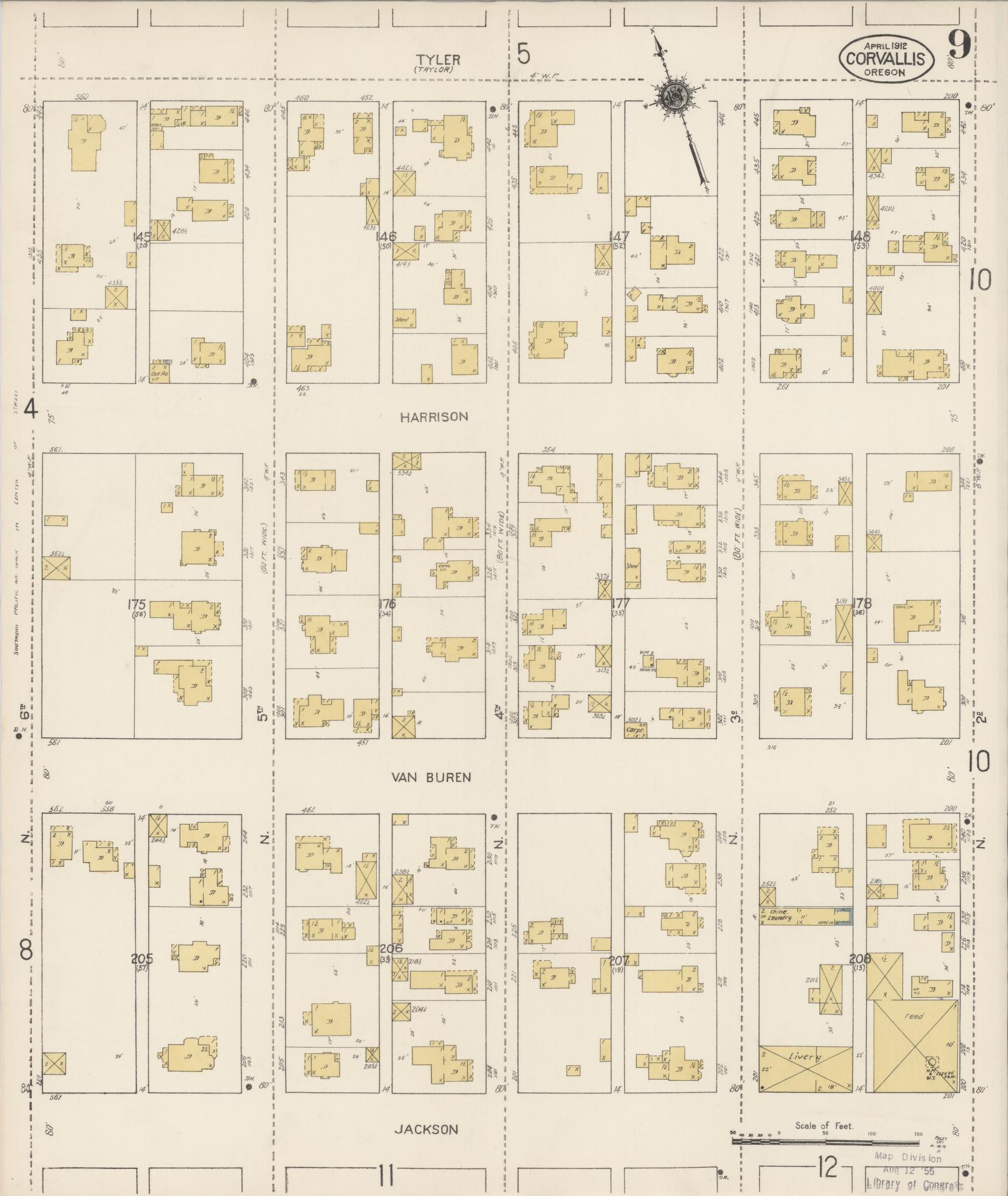 Sanborn Fire Insurance Map from Corvallis, Benton County, Oregon (1912), Sheet #0009 - Historic Sanborn Fire Insurance Map Print, vintage old map wall art, antique decor, genealogy gift, Oregon Oregon map