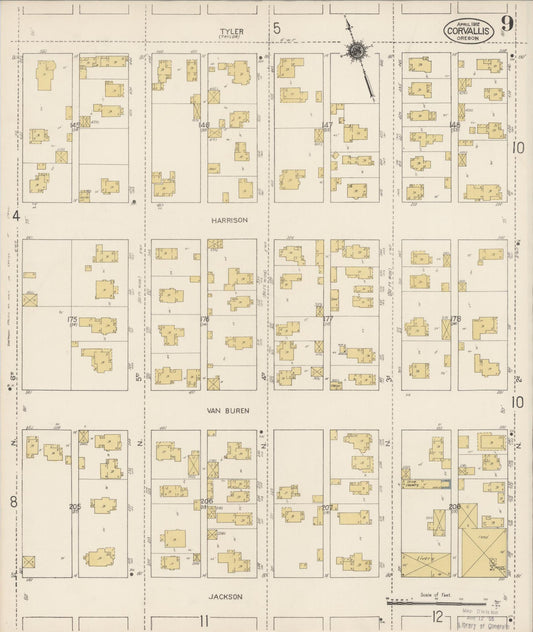 Sanborn Fire Insurance Map from Corvallis, Benton County, Oregon (1912), Sheet #0009 - Historic Sanborn Fire Insurance Map Print, vintage old map wall art, antique decor, genealogy gift, Oregon Oregon map
