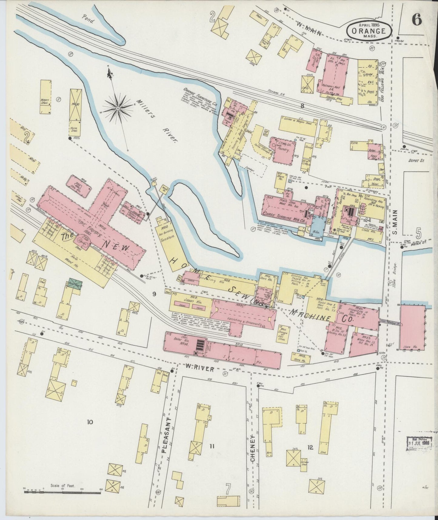 Sanborn Fire Insurance Map from Orange, Franklin County, Massachusetts (1895), Sheet #0006 - Complete Map Set gallery image, historic Sanborn map, vintage wall art, Massachusetts Massachusetts