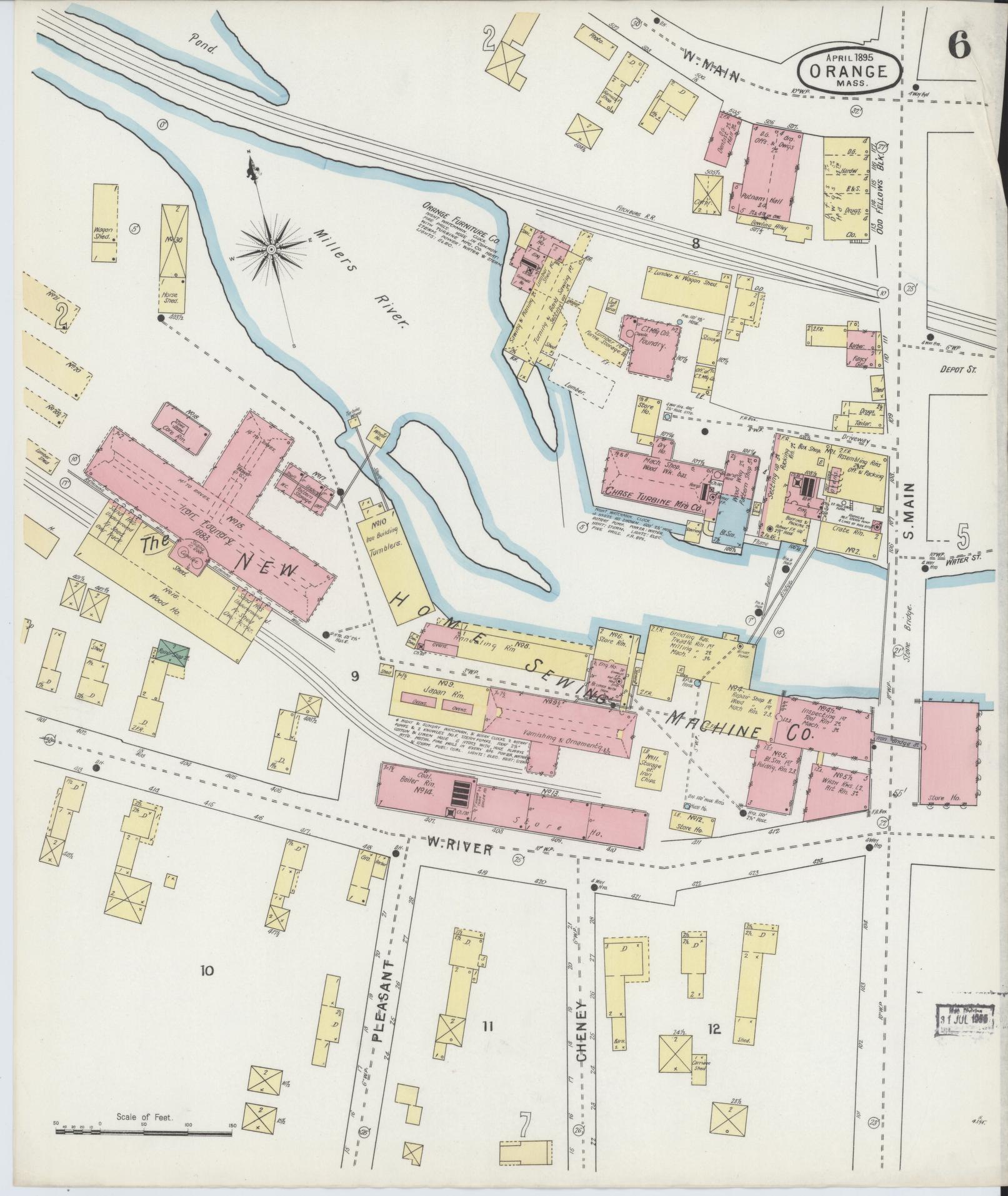 Sanborn Fire Insurance Map from Orange, Franklin County, Massachusetts (1895), Sheet #0006 - Complete Map Set gallery image, historic Sanborn map, vintage wall art, Massachusetts Massachusetts