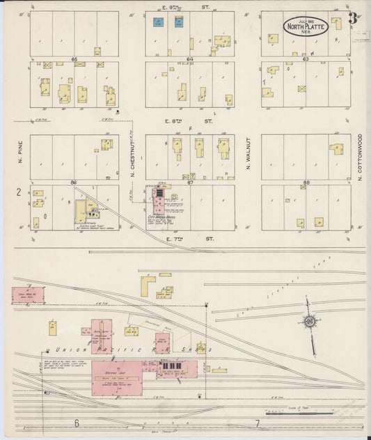 Sanborn Fire Insurance Map from North Platte, Lincoln County, Nebraska (1915), Sheet #0003 - Historic Sanborn Fire Insurance Map Print, vintage old map wall art, antique decor, genealogy gift, Nebraska Nebraska map