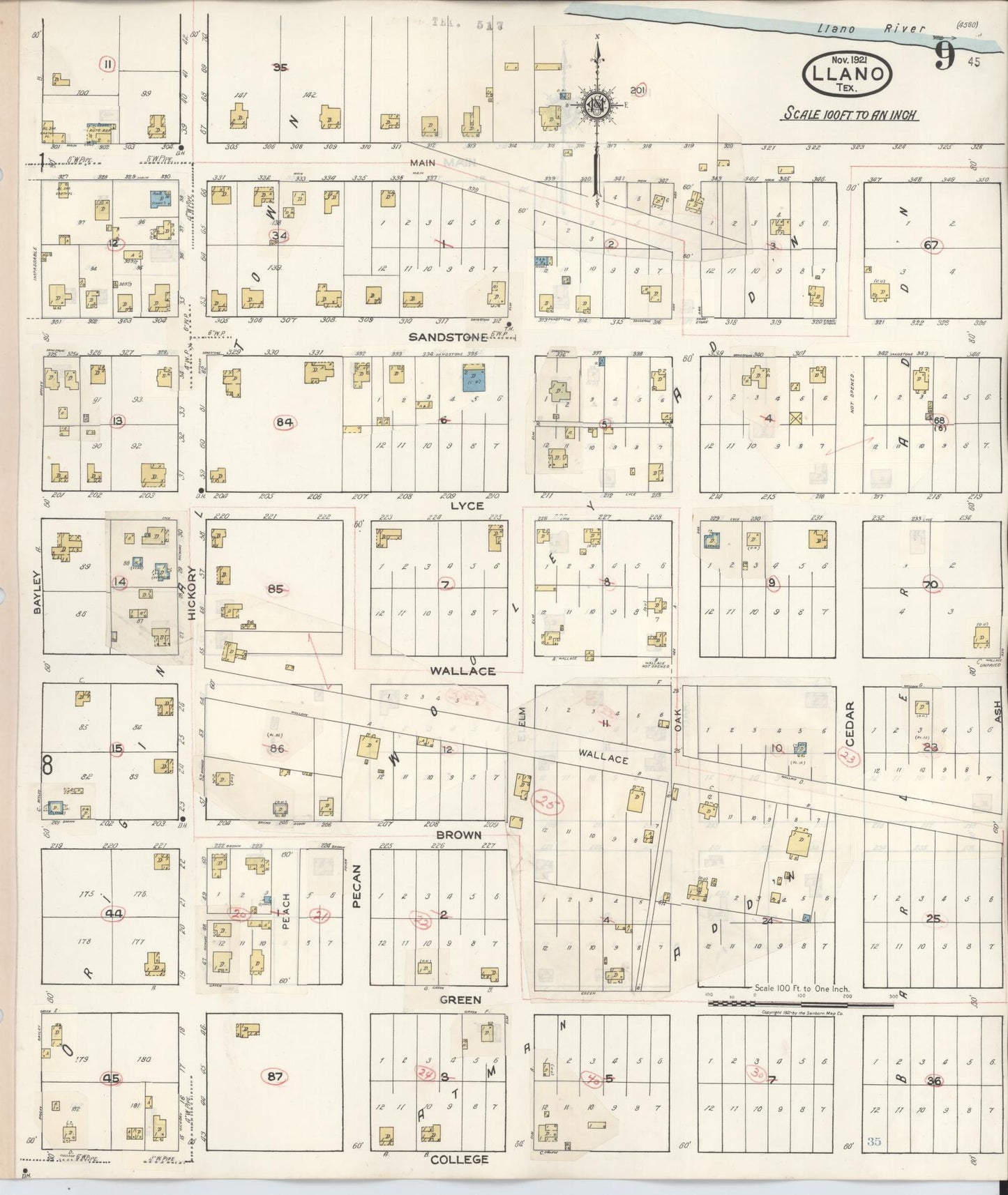 Sanborn Fire Insurance Map from Llano, Llano County, Texas (1942), Sheet #0009 - Complete Map Set gallery image, historic Sanborn map, vintage wall art, Texas Texas