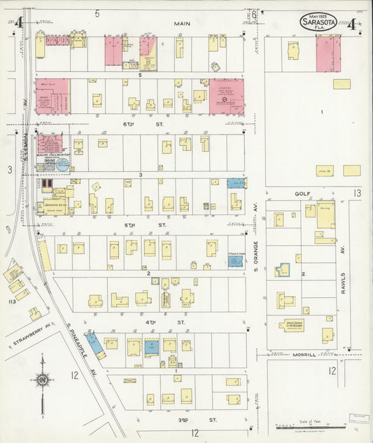 Sanborn Fire Insurance Map from Sarasota, Sarasota County, Florida (1925), Sheet #0004 - Historic Sanborn Fire Insurance Map Print, vintage old map wall art, antique decor, genealogy gift, Florida Florida map